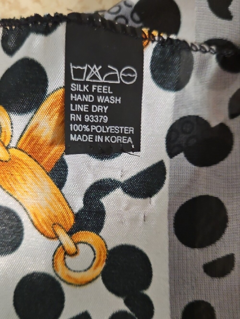 Sheer Polka Dot & Chain Print Scarf - Black, White & Gold - Picture 3 of 3